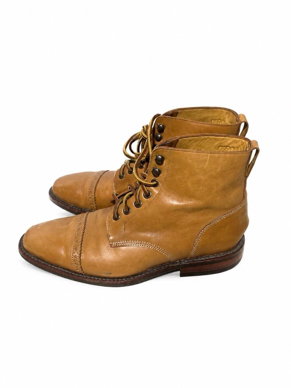 Tan Brown Leather Lace Up Cap Toe Ankle Boots Men’s Dress Casual Boots Preowned - Picture 2 of 7